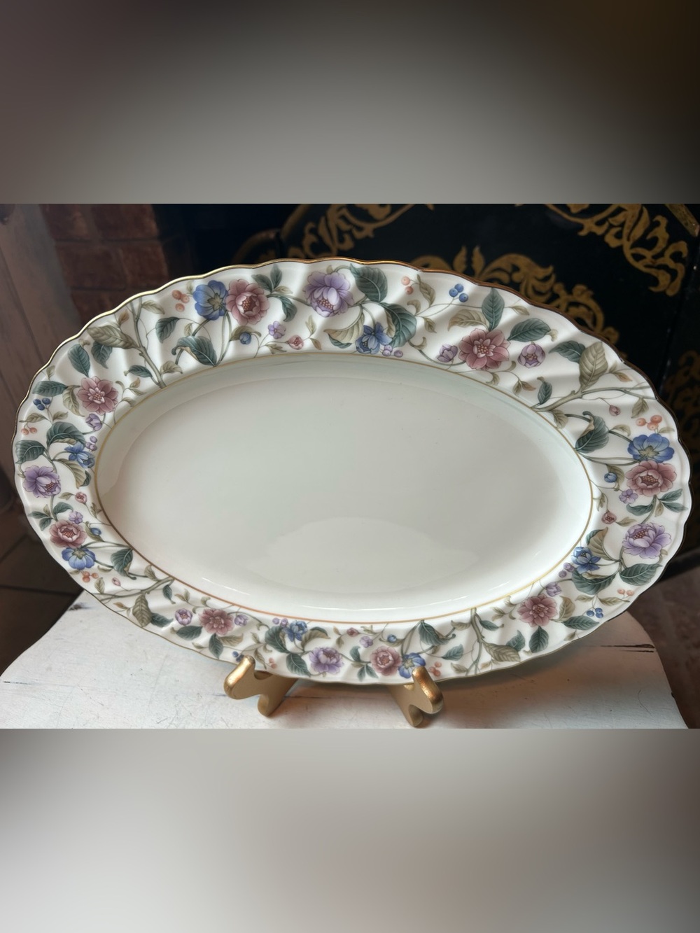 NORITAKE LA PRADA 4703 Bone China 14” Oval Serving Platter Gold Cream Floral
